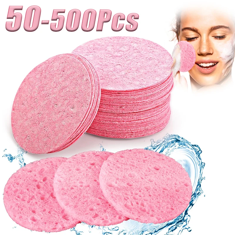 50 個のフェイスクリーニングスポンジパッド角質除去マスクフェイシャルスパマッサージメイク除去厚い湿布天然セルロース再利用可能