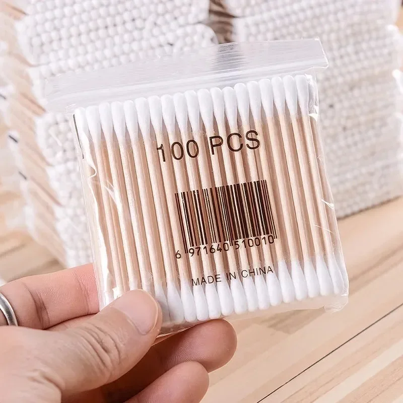 500/100 hisopos de algodón de cabeza redonda hisopos de algodón de cabeza redonda doble, palos de bambú herramientas cosméticas puntiagudas de precisión para uñas