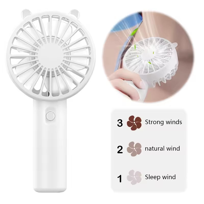 Mini ventilatore portatile USB ricaricabile con base da scrivania Piccolo dispositivo di raffreddamento per ciglia per trucco per donne Ragazze Uso per ufficio all'aperto Bianco