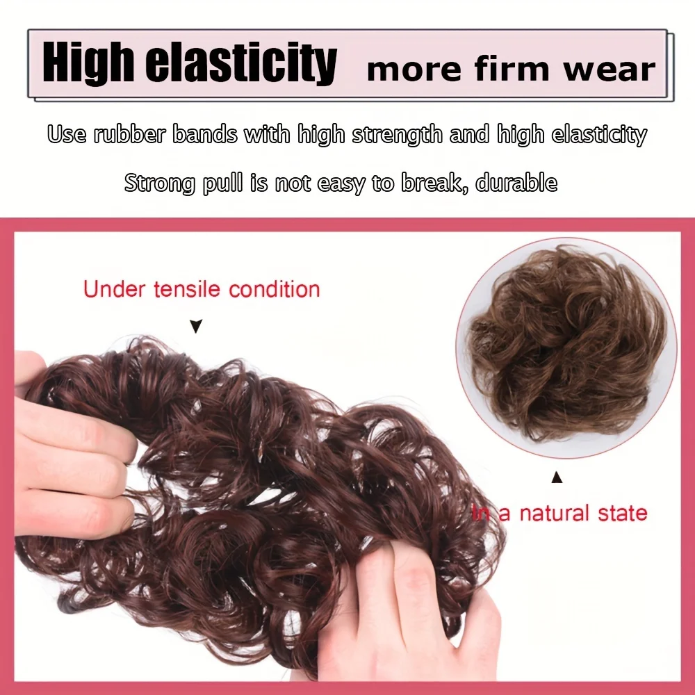Coque sintético elástico de borracha, coque de cabelo falso com clipe na extensão da cauda do cabelo updo peça de cabelo rabo de cavalo para mulheres natal