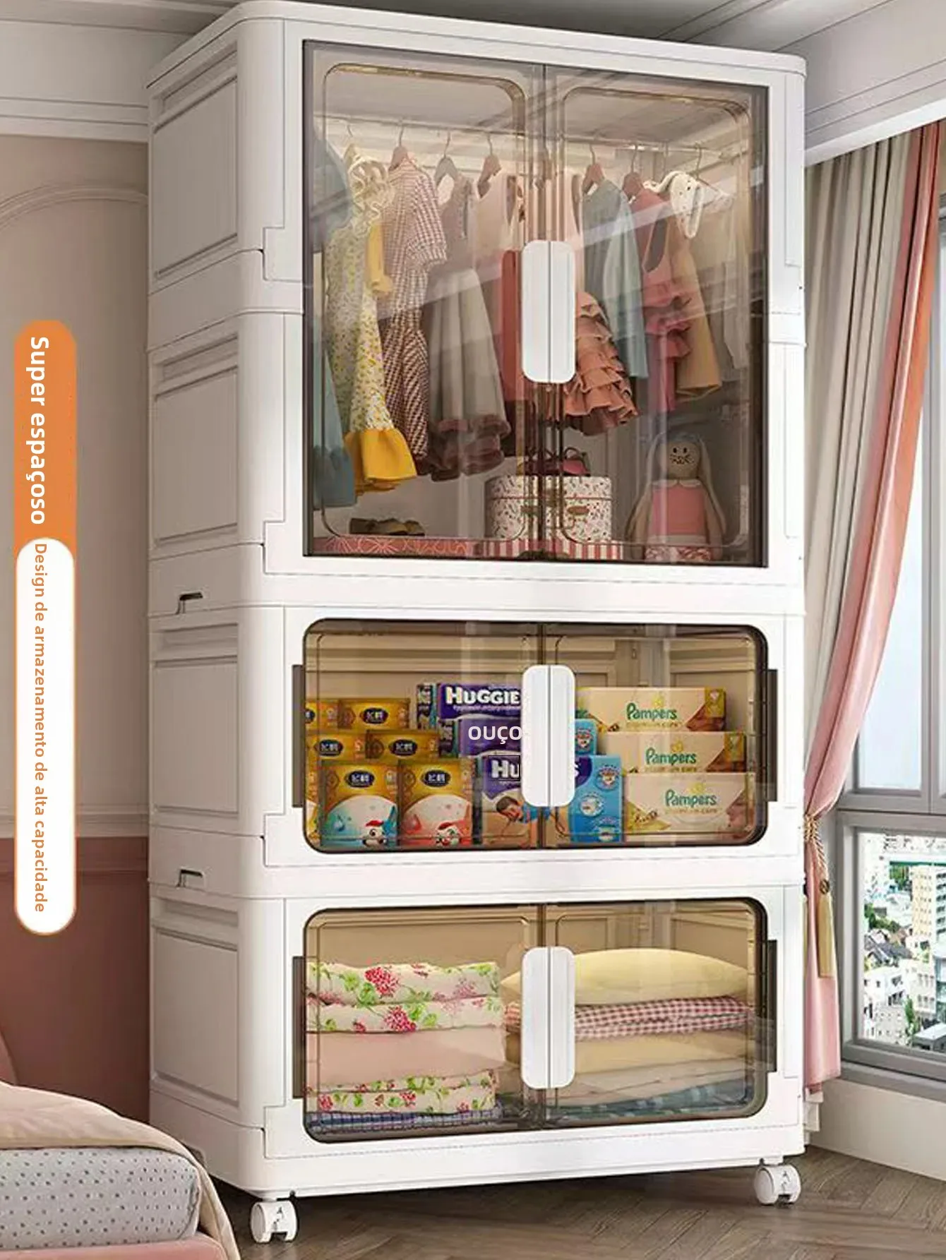 Armário de armazenamento dobrável, organizador de armário multiescena para casa, escritório, cozinha, banheiro, economizador de espaço com portas