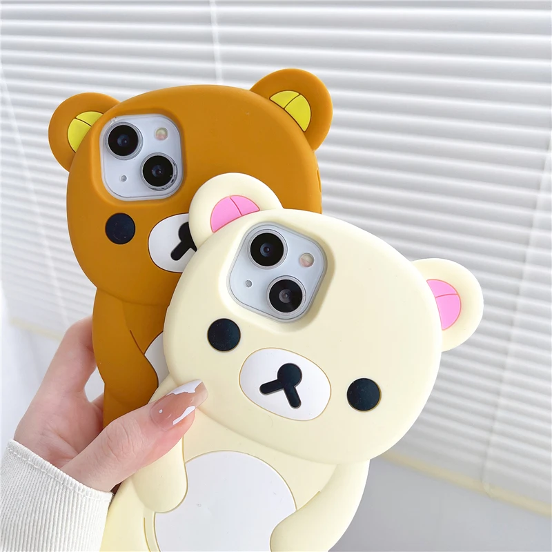 Funda suave de silicona Rilakkuma Bear para iPhone 16 15 14 13 12 11 Pro Max mini Plus Xs XR 6 7 8 Plus