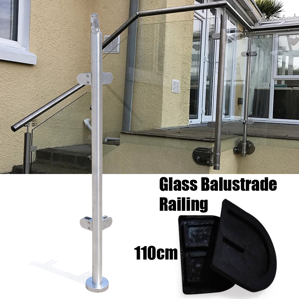 Glass Railing Post Glass Balustrade Stainless Steel Railing Fence Pole Handrail Garden Fencing 110CM (43" Corner Post with Top)