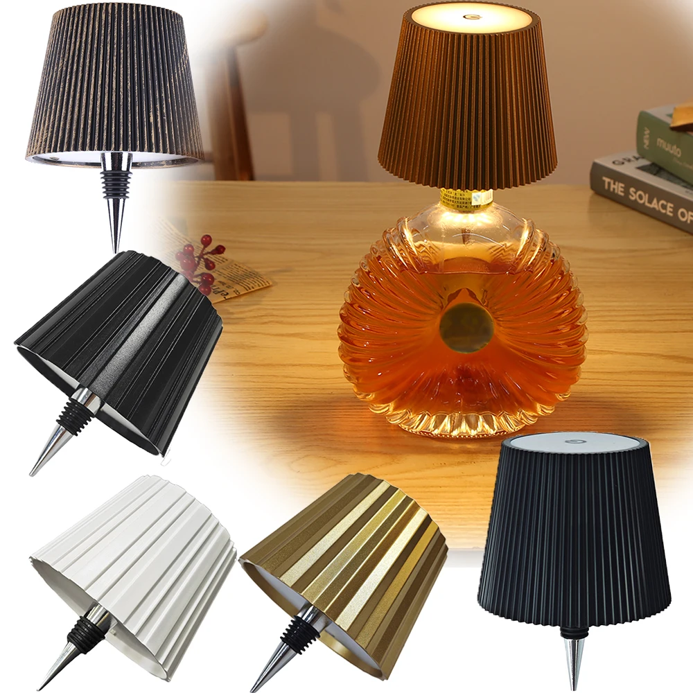 Wine Bottle LED Wireless Table Lamp 3 Colors Metal Dimmable USB Rechargeable Dining Table Lights Beverage Lamp Top touch