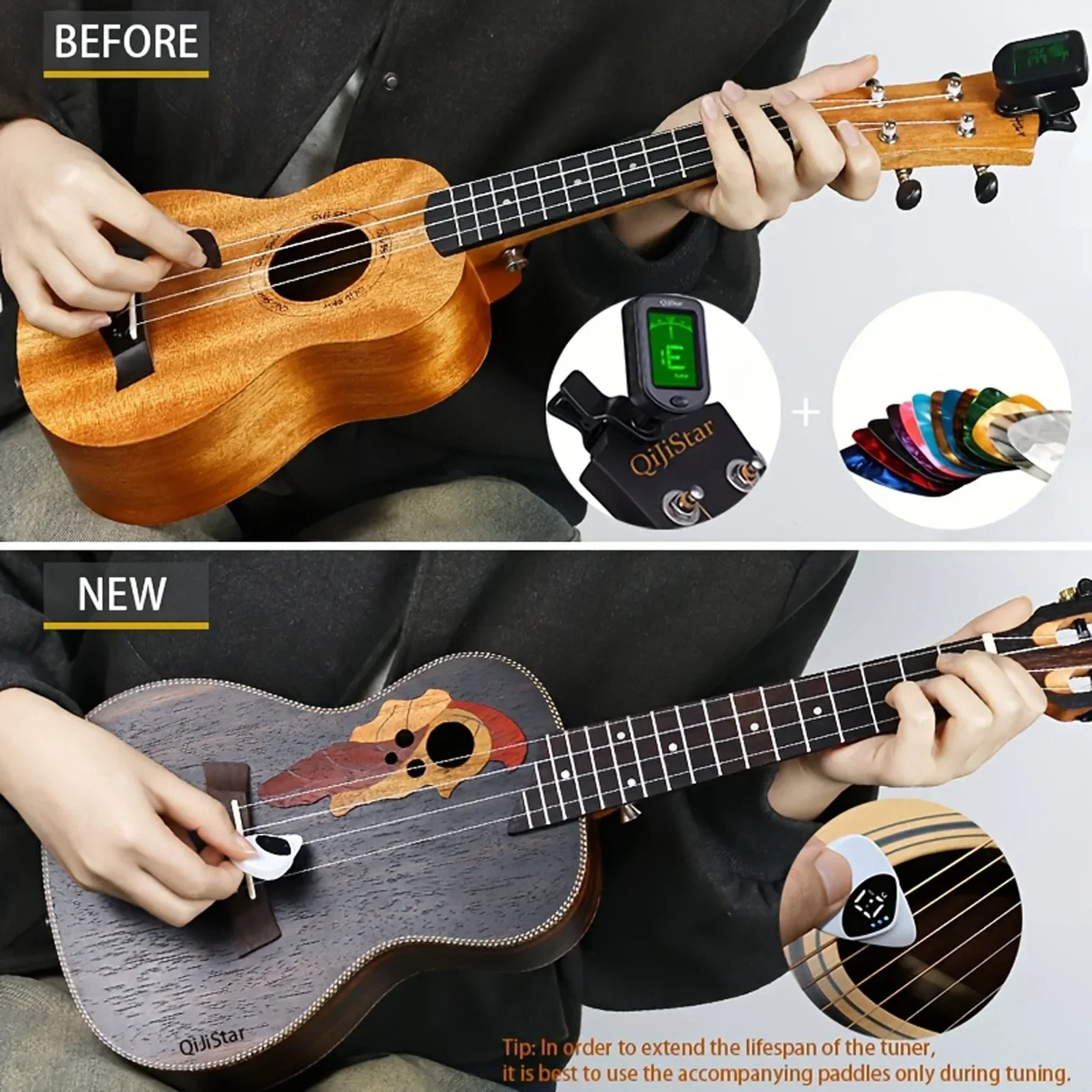 2-in-1 Guitar Pick & Tuner Portable Multi-Purpose Pitch Calibrator for Folk Guitars and Ukuleles 12-Tone Equal Temperament