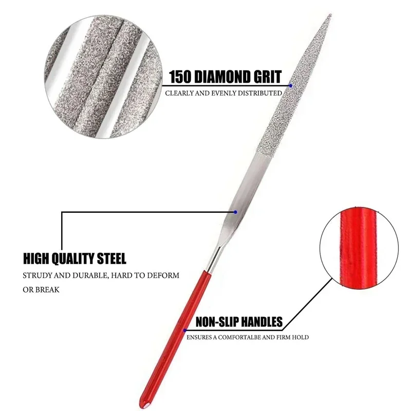 10 Pz Set di lime ad ago diamantate 3x140mm Mini kit di lime ad ago per pietra, vetro, metallo, intaglio, utensili manuali artigianali, set di lime ad ago