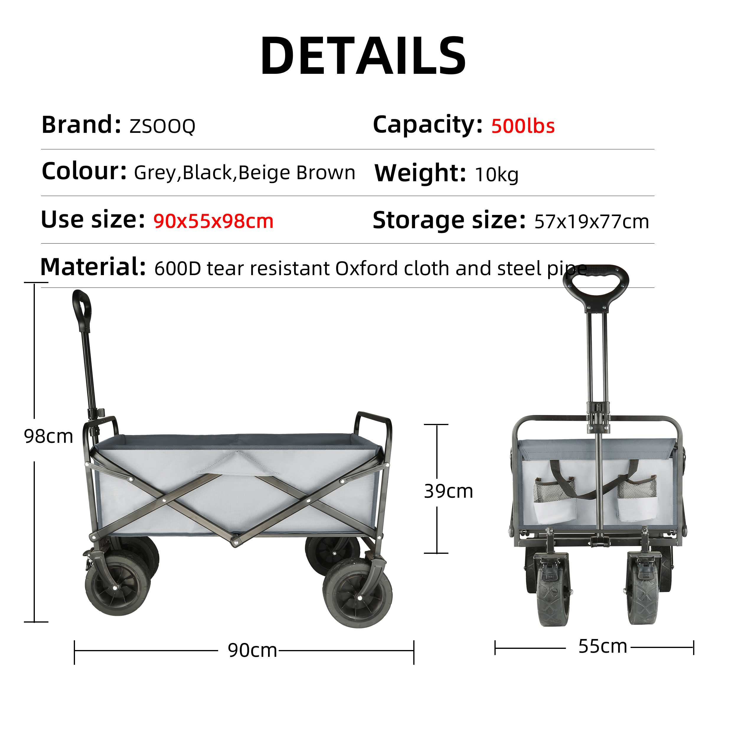 Grande capacidade de peso carrinho resistente dobrável vagão de praia com grandes rodas todo-o-terreno equipamentos de acampamento ao ar livre