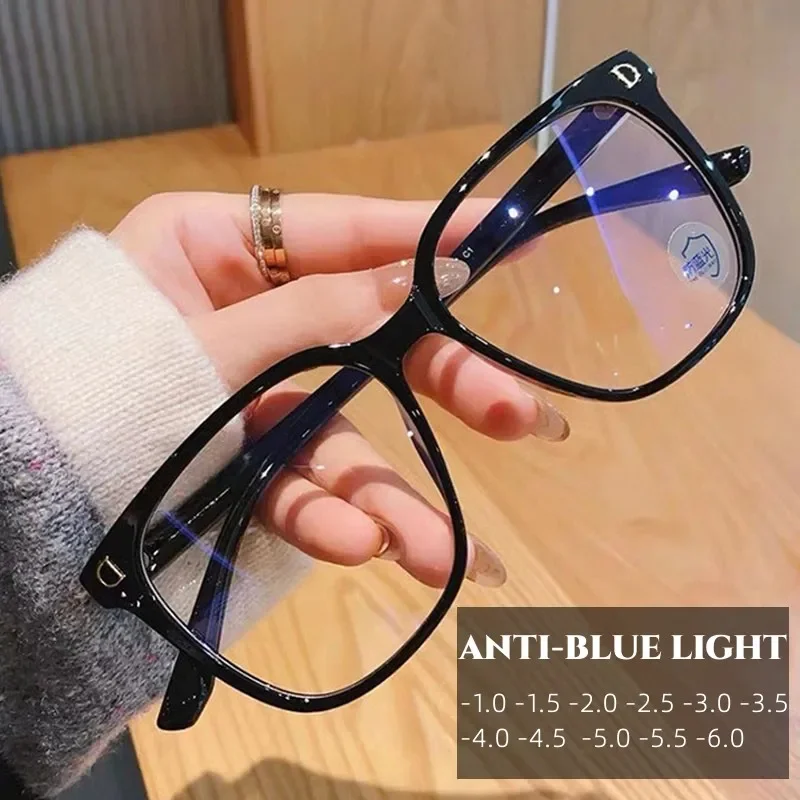Nuevas gafas para miopía con montura grande, gafas antiluz azul, gafas protectoras para los ojos para mujer, gafas para ordenador, dioptrías-1,0-1,5-2,0 a-6,0
