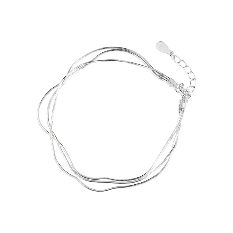 Simple Layer สร้อยข้อมือผู้หญิงเกาหลีแฟชั่นเงิน 925 เครื่องประดับแฟชั่น 925 เงินสเตอร์ลิงสร้อยข้อมือผู้หญิง