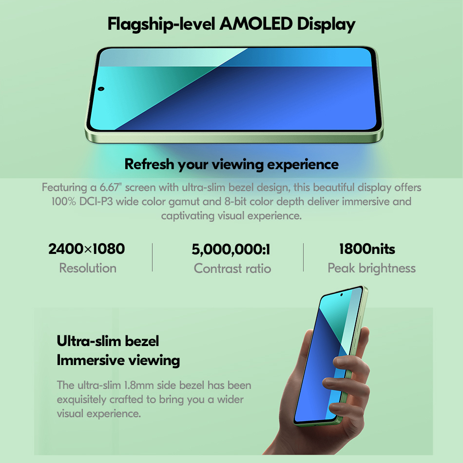 글로벌 버전 샤오미 Redmi Note 13 4G 스마트폰 108MP 트리플카메라 120Hz AMOLED 33W 고속충전 스냅드래곤 685 옥타코어