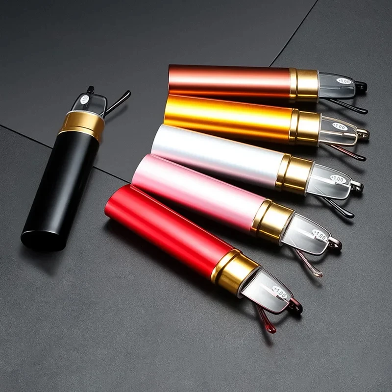 Elegant แบบพกพา Mini แว่นตาอ่านหนังสือกรอบโลหะกล่องปากกา Ultra-thin ผู้ชายผู้หญิงแว่นตาอ่านหนังสือสายตายาวแว่นตาสายตายาวพร้อมกล่อง
