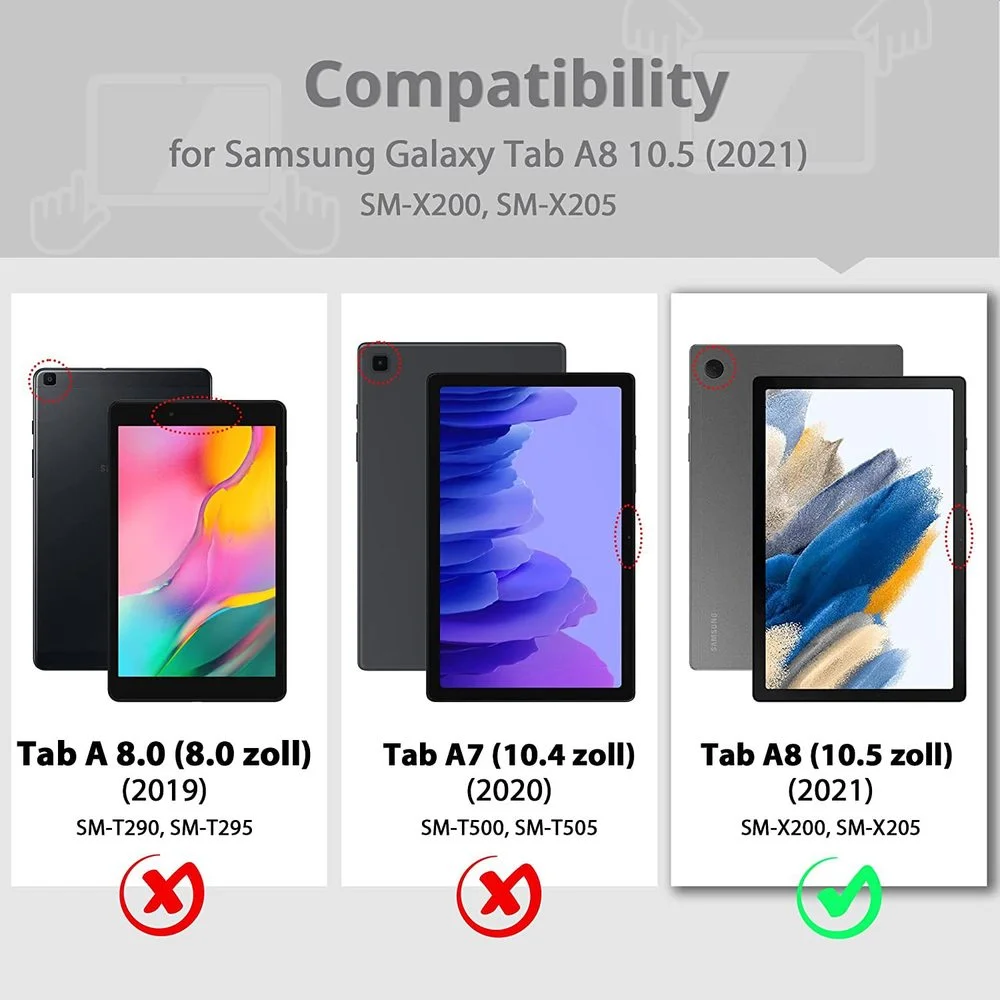 สําหรับSamsung Galaxy Tab A8 2021 แท็บเล็ตสําหรับSamsung Tab A8 10.5 SM-X200/SM-X205 360 องศาหมุนฝาครอบหนัง