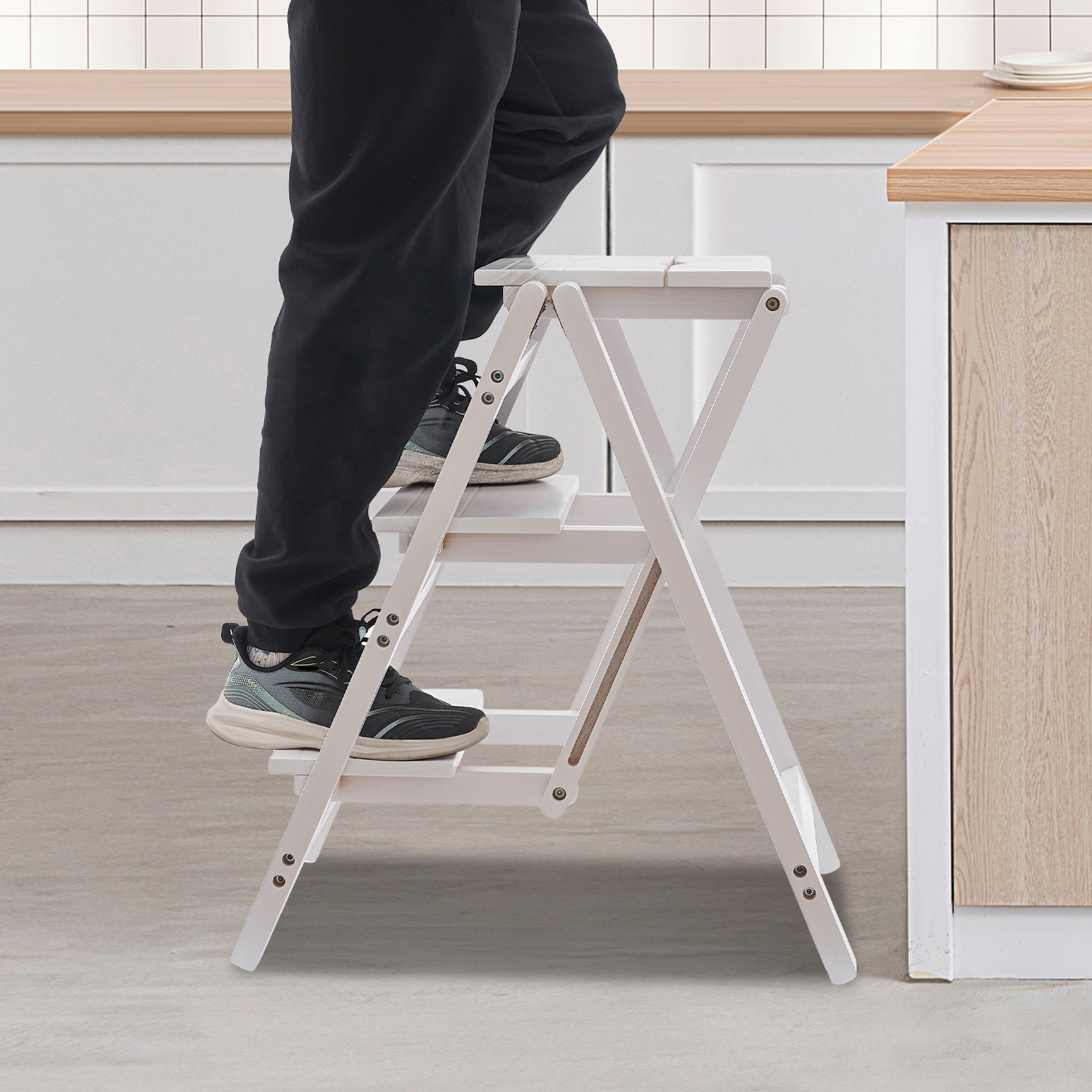 White Step Stool 3 Step Ladder Folding Step Stool used as a chair, stool, ladder or a shelf for storage