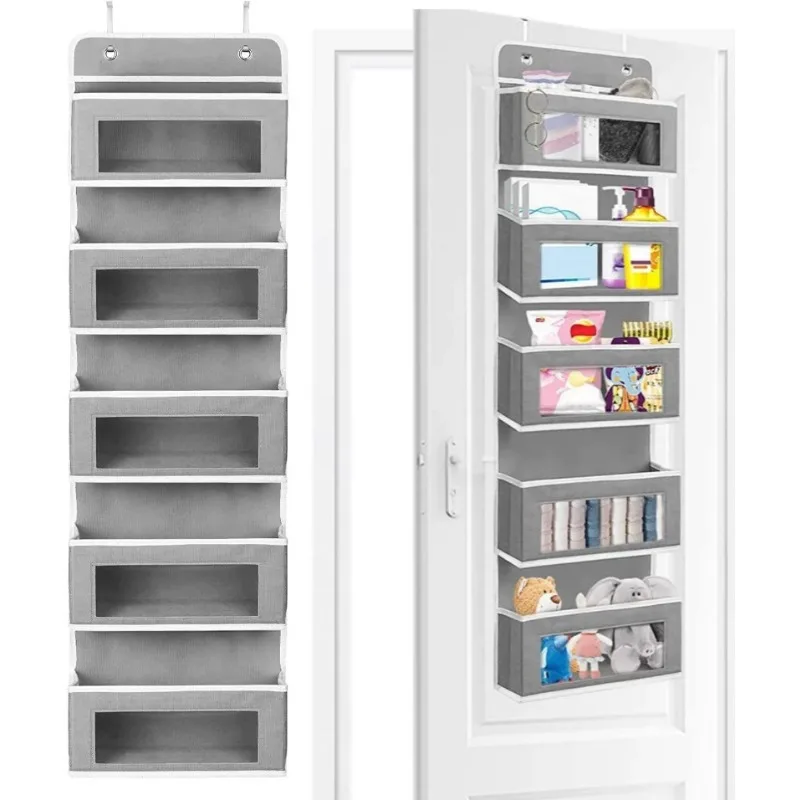 Organizador de almacenamiento colgante de 5 estantes: detrás de la puerta, antiinclinación, 5 bolsillos de gran capacidad, adecuado para dormitorio, baño