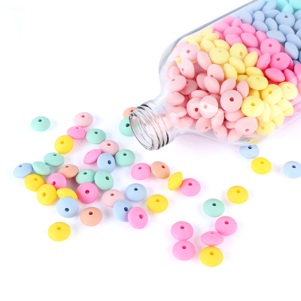 30Pcs ซิลิโคน Lentil ลูกปัด BPA ฟรีเกรดอาหารหนู DIY Charms สำหรับทารกแรกเกิดอุปกรณ์เสริม Teething สร้อยคอ12มม.Abacus ลูกปัด
