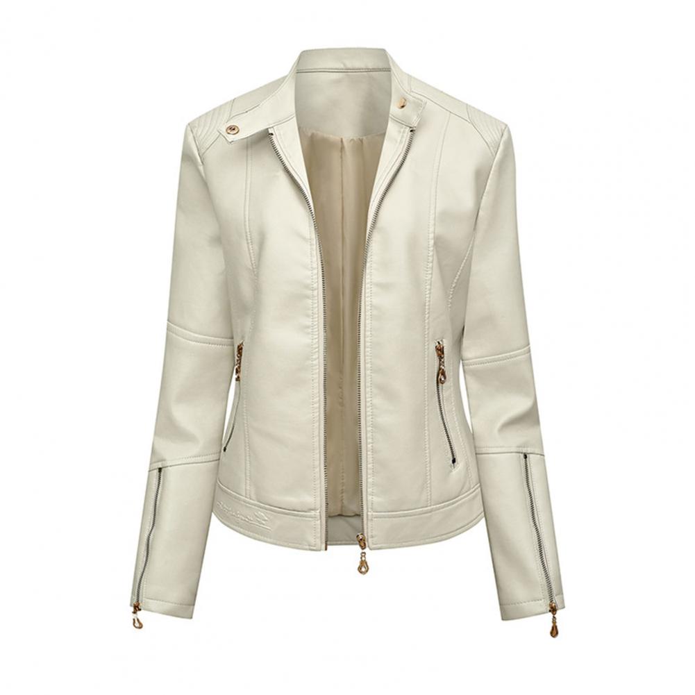 2024 elegante Faux Leder Jacken Frauen Revers Zipper Langarm Weibliche Mäntel Herbst Winter Dame Straße Frühling Mantel Moto Jacke