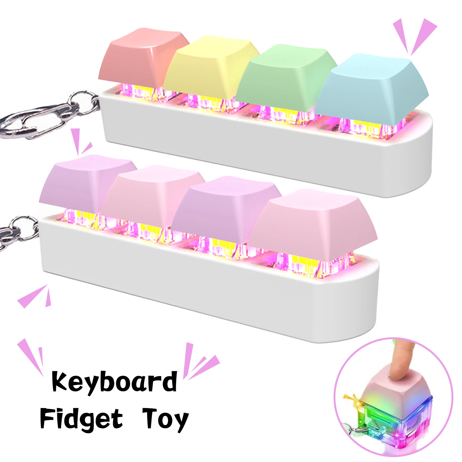 LED คีย์บอร์ดคีย์ของเล่นความเครียดบรรเทา DIY Fidget ปุ่ม Keycap Fidget พวงกุญแจคีย์บอร์ดพวงกุญแจของเล่นนิ้วมือคีย์บอร์ดหมวกของเล่นของขวัญ