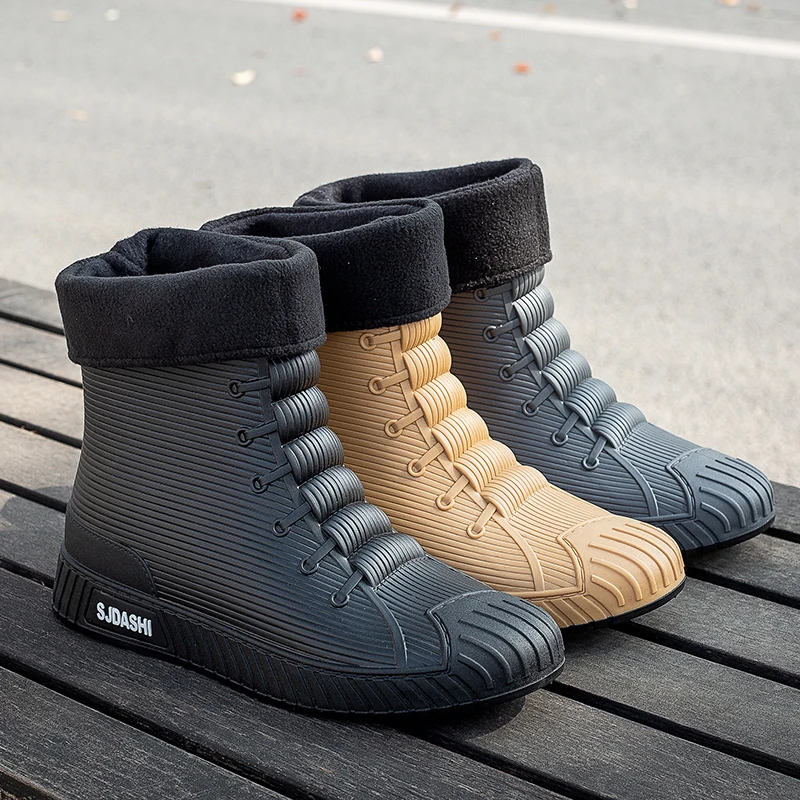 Versátil casual de cano curto sapatos impermeáveis homens mulheres forrado com lã calor antiderrapante resistente ao desgaste ao ar livre botas de chuva