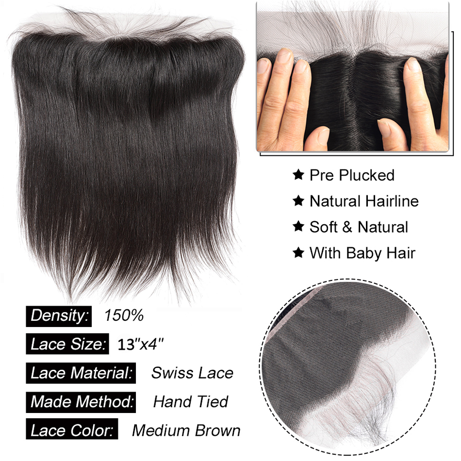 30インチロングストレート人間の髪のバンドル閉鎖ペルー人毛バンドル前頭13x4耳に耳のレースフロント閉鎖