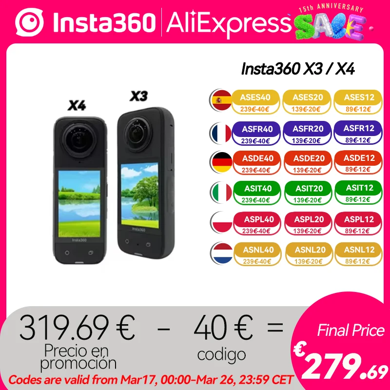 Insta360 X3 - Cámara de acción 360 resistente al agua con sensores de 1/2" 48 MP, vídeo HDR activo 5.7K 360, foto de 72 MP 360, lente única 4K