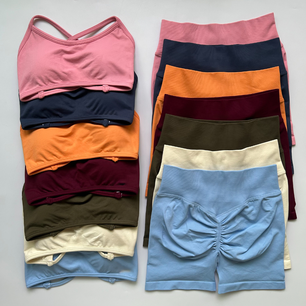 Conjunto de gimnasio dinámico de 2 piezas, ropa de entrenamiento para mujer, conjunto de pantalones cortos con espalda descubierta, Sujetador deportivo, Top deportivo, ropa deportiva, conjunto de Yoga
