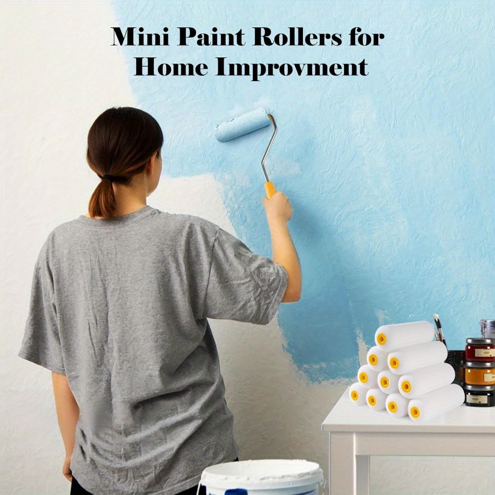 10-teilige Schwamm-Farbroller, klein, Mini, weiß, langlebig, Schaumstoff-Farbroller, Abdeckungen, Ersatz-Farbroller, Nickerchen, Kunstsets, Malerei