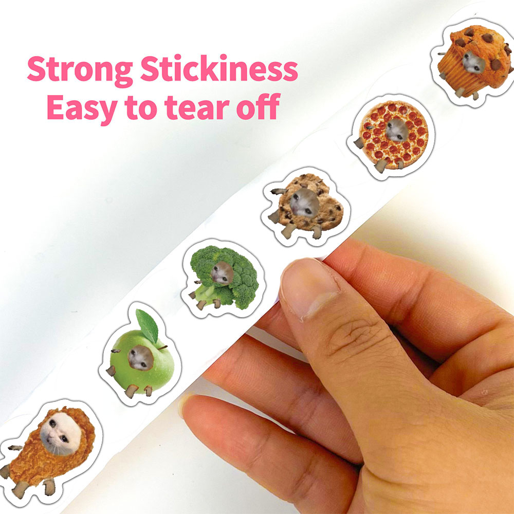 500 pçs criativo popular comida gato cabeça rolo adesivos padrão material de contabilidade adesivo à prova dwaterproof água adesivos de vedação