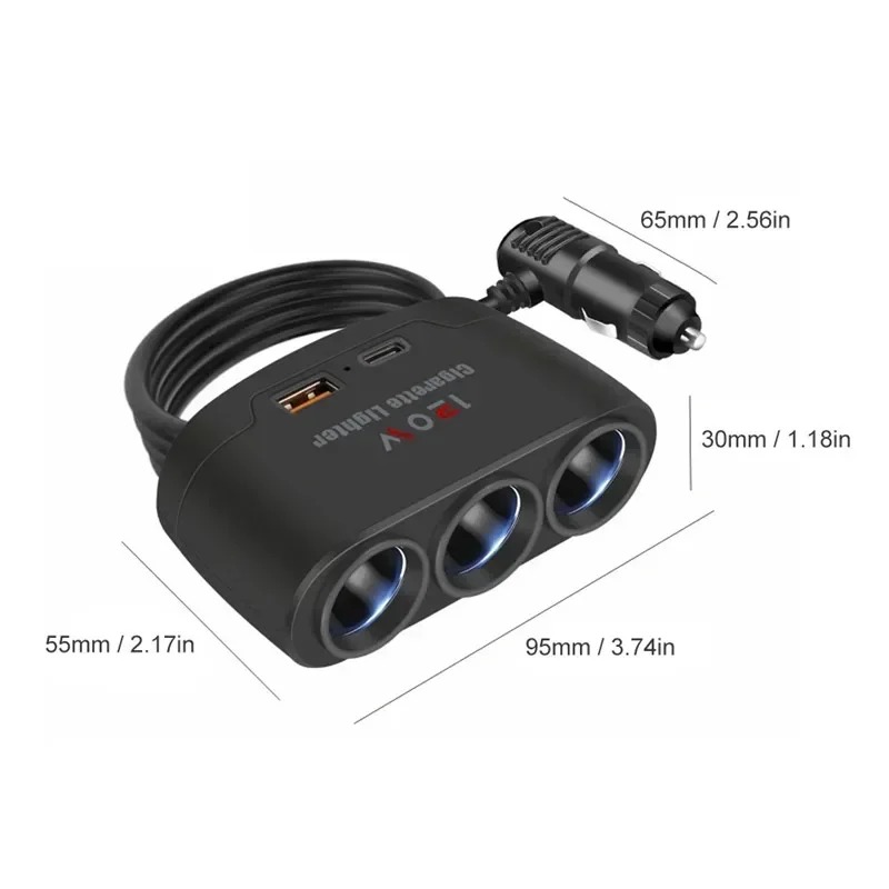 3 em 1 tomada usb dupla 120w divisor de isqueiro do carro 12v 24v carregador rápido plug adaptador de alimentação do telefone para carro dvr gps dashcam