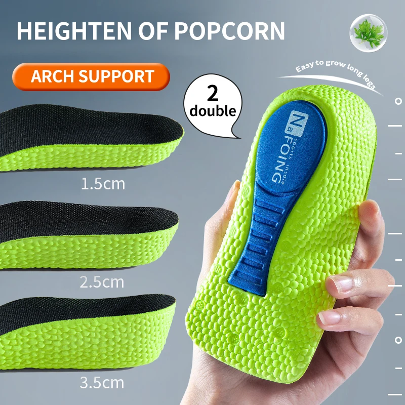 Solette per aumento di altezza in memory foam per uomo Donna Scarpe Piedi piatti Supporto per arco plantare Solette ortopediche Sneakers Soletta per la cura dell'ascensore del tallone