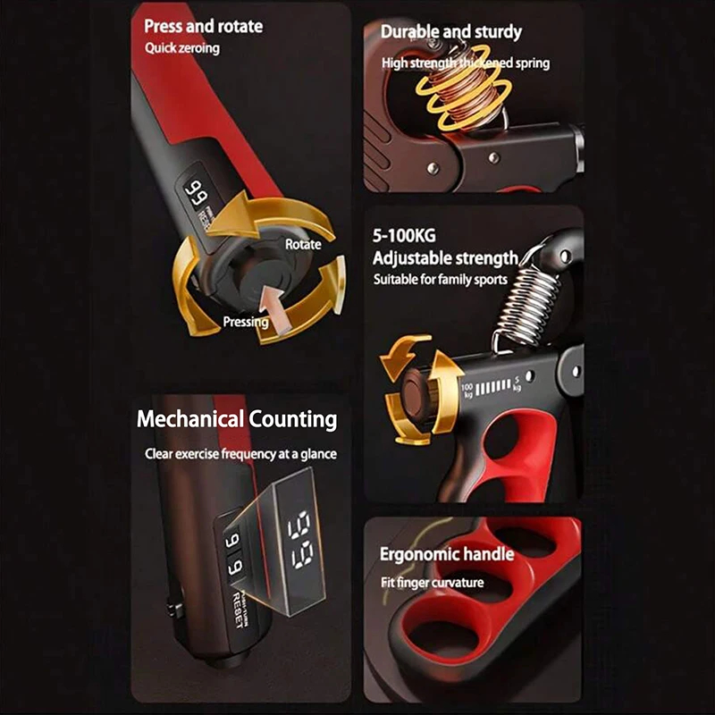 5-100Kg Adjustable Hand Gripper - Forearm Wrist Trainer for Gym & Muscle Recovery