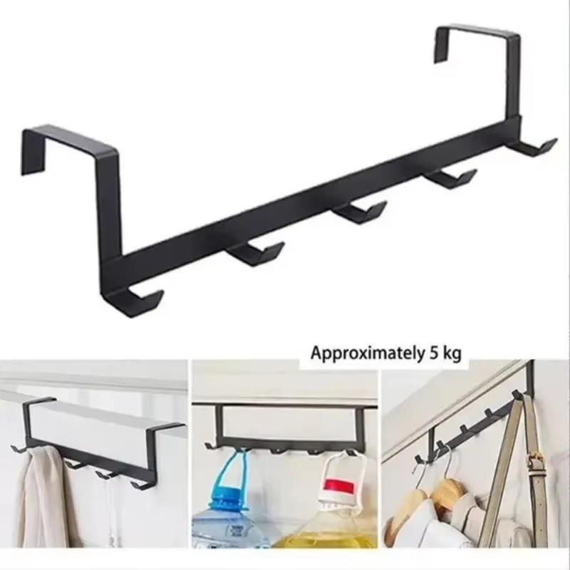 1Pcs Space-Saving 5-Hook Door Hanger - Easy Install, Contemporary Style, Durable Storage for Coats