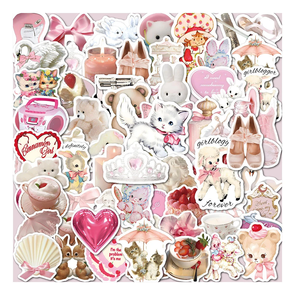 Pegatinas de dibujos animados rosas Kawaii, calcomanías estéticas bonitas para maleta, nevera, teléfono, equipaje, portátil, guitarra, coche, juguetes, 10/30/60 Uds.