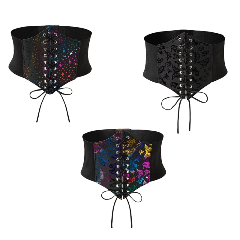Y166 Corsé con cordones estampado Vintage Bustier Corset Cinturón Teaparty Disfraz Cincher Cinturones