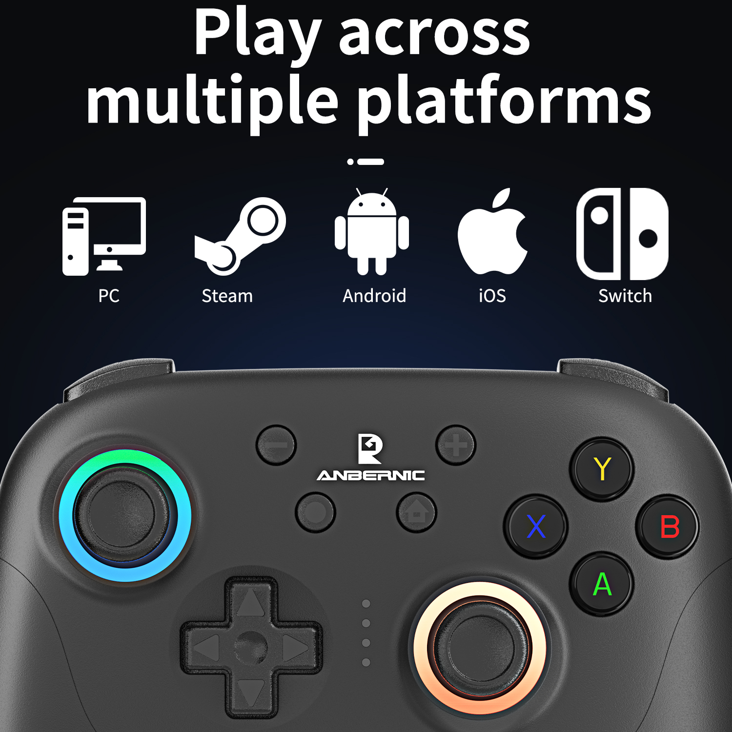 Anbernic rg p01 com fio sem fio bluetooth controlador de jogos rgb efeito hall joystick xbox jogo gamepad para pc android ios vapor