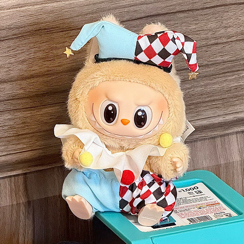 17 cm Mini-Puppenkleidung, Outfit-Zubehör für Labubu V1 V2, gestreifter Overall, coole, hübsche Kleidung, Geschenk