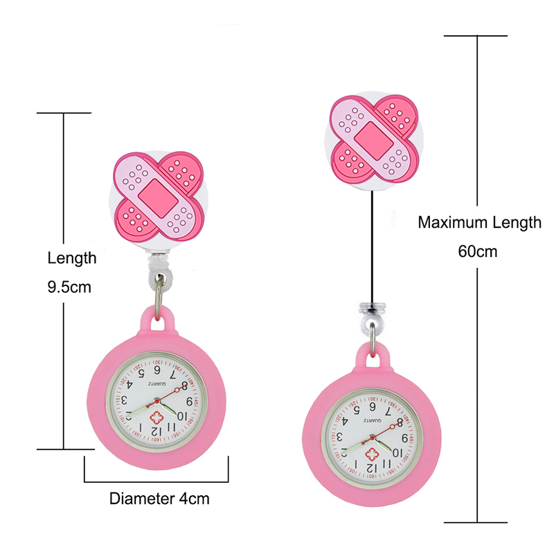 YIJIA Cartoon Red Cross Retractable Badge Reel Pocket Watches for Nurse with Colourful Silicone Case for Medical Workers