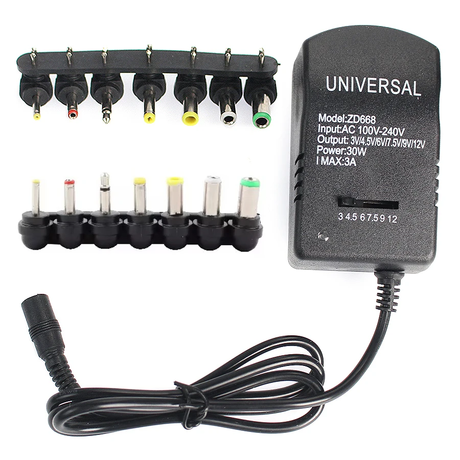 อะแดปเตอร์แปลงไฟแบบปรับได้ หลายแรงดันไฟฟ้า AC 220V เป็น DC 3V 4.5V 6V 7.5V 9V 12V หัวปลั๊กแบบ EU US กำลังไฟ 7-30 วัตต์