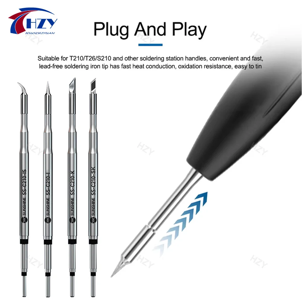 SUNSHINE C210 Series Integrated Soldering Iron Tips and Heating Core Efficient Heat Conduction Temperature Recovery for GVM T210