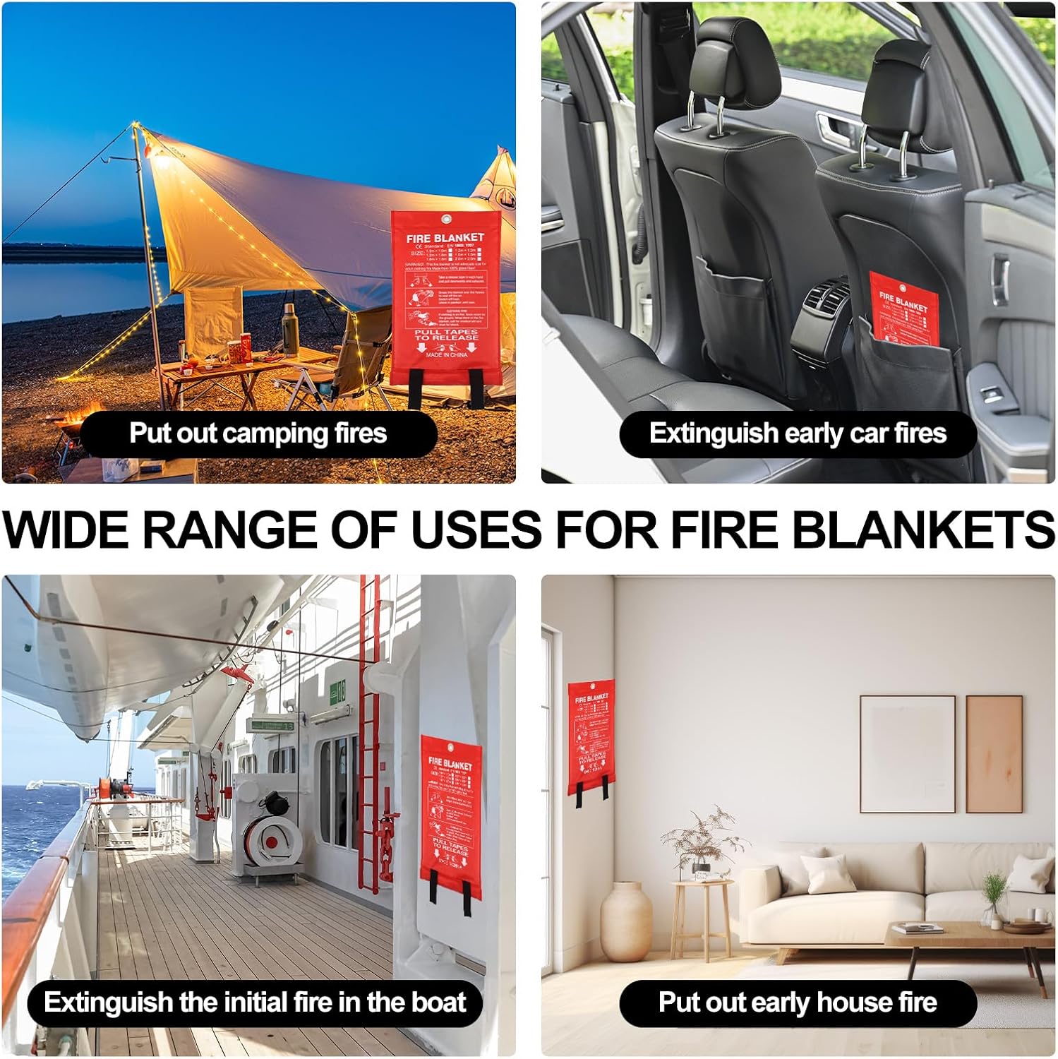 Emergency Fire Blanket Fiberglass Flame Retardant Suppression Blanket for Home Kitchen Safety Survival Cover