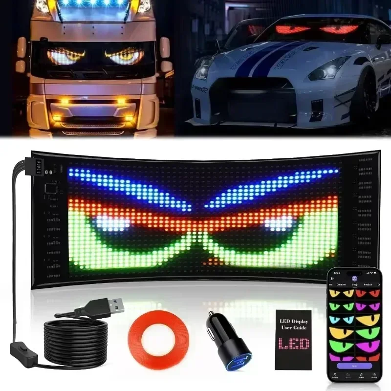 Luz de olhos do diabo para carros, olhos led grandes dinâmicos para carro, display led flexível, tela macia 23.42*4.72 em luz de olhos do diabo