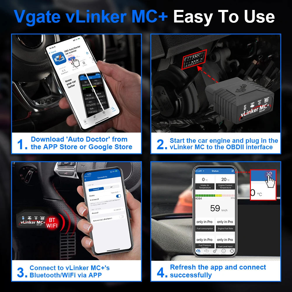 Vgate vLinker MC ELM327 V2.2 Bluetooth 4.0 OBD2 Scanner OBD 2 BimmerCode FORScan Ferramentas de diagnóstico de carro automático ELM 327 V1 5