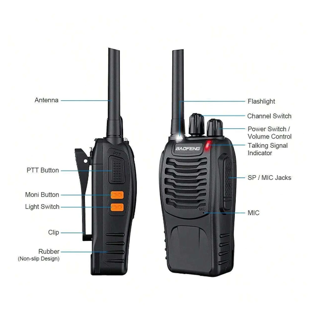 2pcs Baofeng BF-88E portable wireless Handheld walkie16CH UHF 446.00625-446.19375MHz 12.5KHz Channel Separation with USB Charger