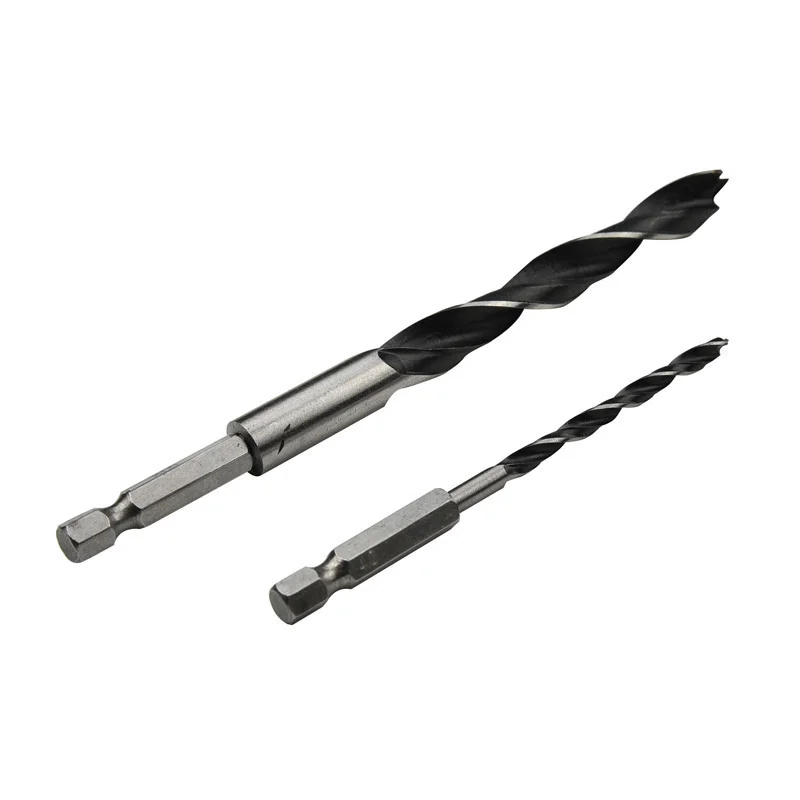 5pcs 1/4" 4/5/6/8/10mm Three Pointed Woodworking Drill Bit Set Round / Hexagonal Handle Woodworking Hole Reaming Power Tool
