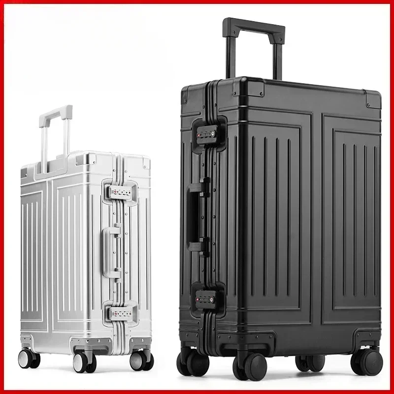 Alumínio-Magnésio Liga Mala, Universal Roda Trolley Box, Rolling Bagagem, Alta Capacidade Mala, 20 in, 24 in, 26 in, 29 in