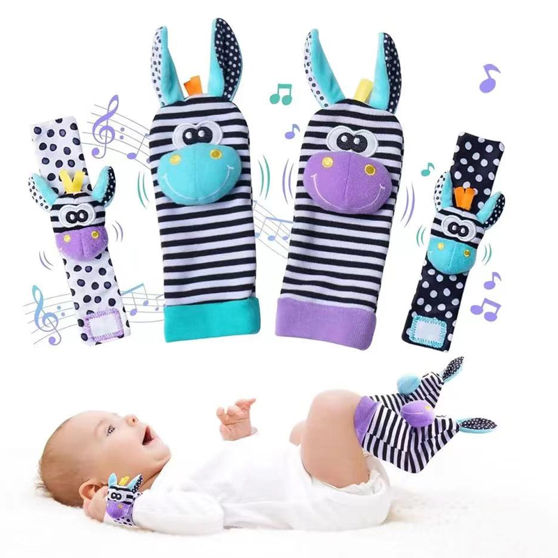 0-12 mesi Sonagli per bambini Giocattoli Calzini per animali Cinturino da polso + Sonaglio Calzini per piedi per bambini Bug Cinturino da polso Calzini per bambini Ciuccio Giocattoli