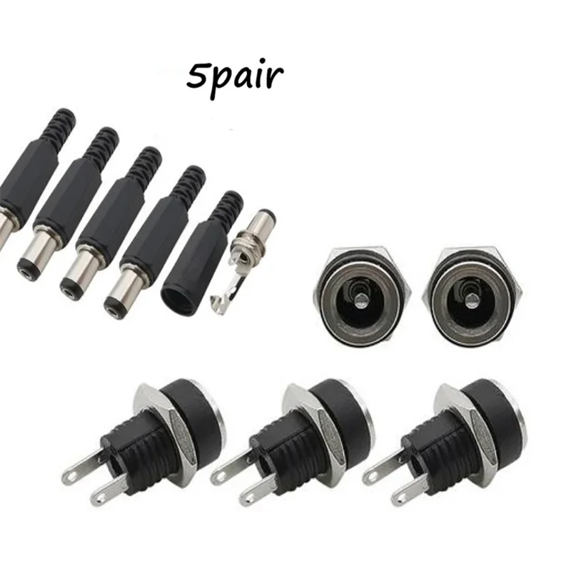 5 pares DC 12V macho hembra enchufe montaje en Panel barriles Jack conector de alimentación hembra Jack tornillo tuerca conector de montaje en Panel