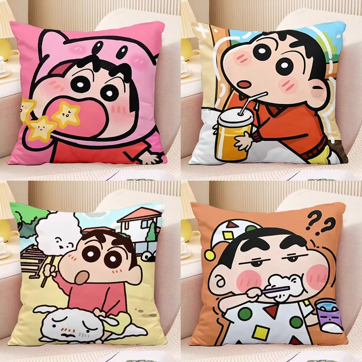 Cute cartoon Crayon Shin-chan pillowcaseBedroom Sofa Decorative Cushion Cover With Zipper Soft Cushion Cover