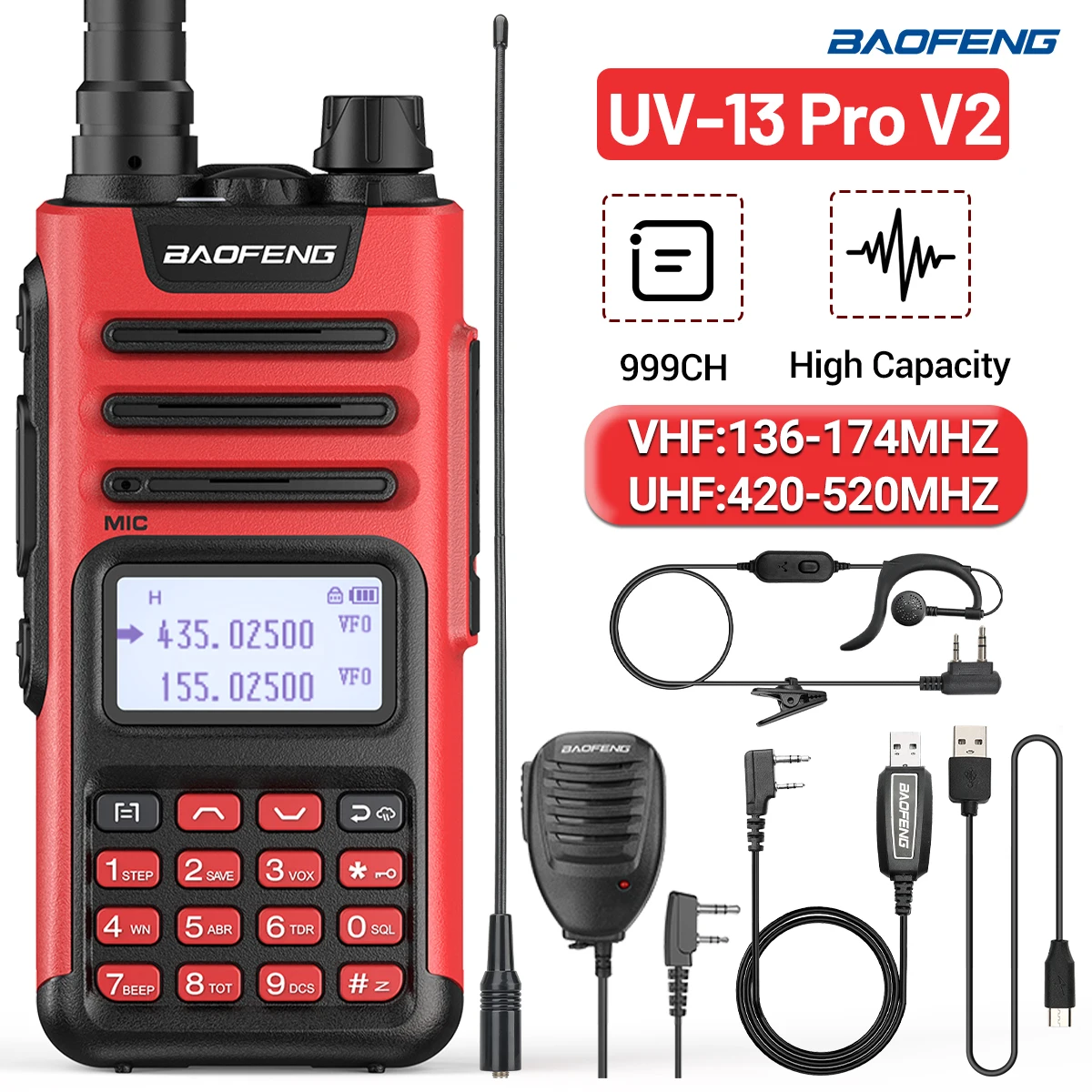 BAOFENG Walkie Talkie UV-13 Pro V2 Hochleistungs-Typ-C-Ladegerät VHF UHF Wasserdichtes Upgrade des UV-5R-Funkgeräts