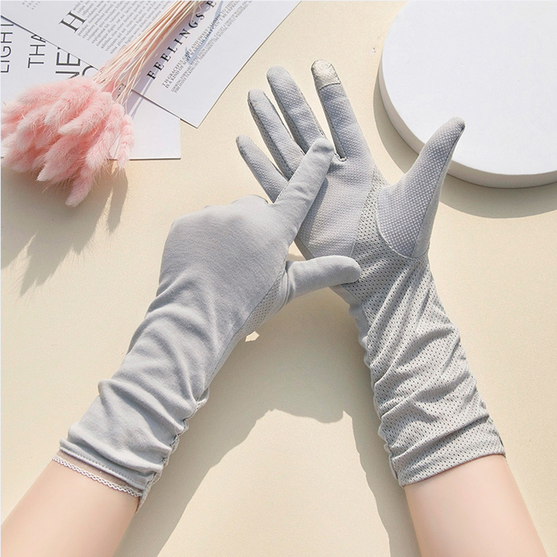 Guantes de algodón fino para mujer, elásticos, antideslizantes, para ciclismo, protección solar, transpirables, con pantalla táctil, para conducir en verano