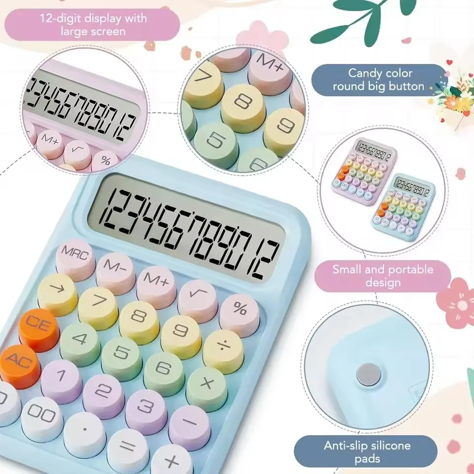 1pc teclado calculadora escritório calculadora mecânica de 12 dígitos bonito doce cor calculadora desktop papelaria